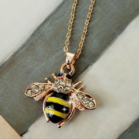 Crystal Yellow Bee Colored Glaze Drip Honey Bee Little Bumblebee Necklace - Picture 3 of 6